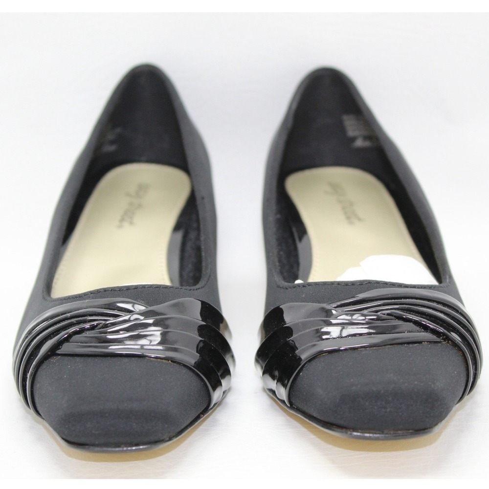 Easy Street Black Fabric Square Toe Kitten Heel Pumps Patent Accent 8WW NWOB